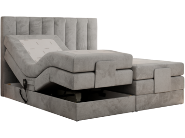 Łóżko kontynentalne, sterowane elektrycznie - COMFORTO 200x200 - H3 - jasnoszary, welwet