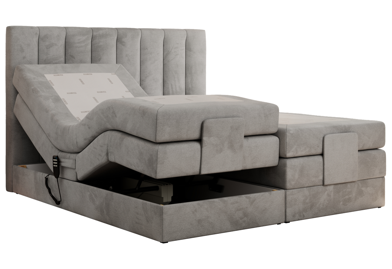 Łóżko kontynentalne, sterowane elektrycznie - COMFORTO 200x200 - H3 - jasnoszary, welwet