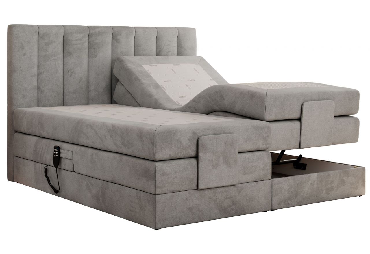 Łóżko kontynentalne, sterowane elektrycznie - COMFORTO 200x200 - H3 - jasnoszary, welwet