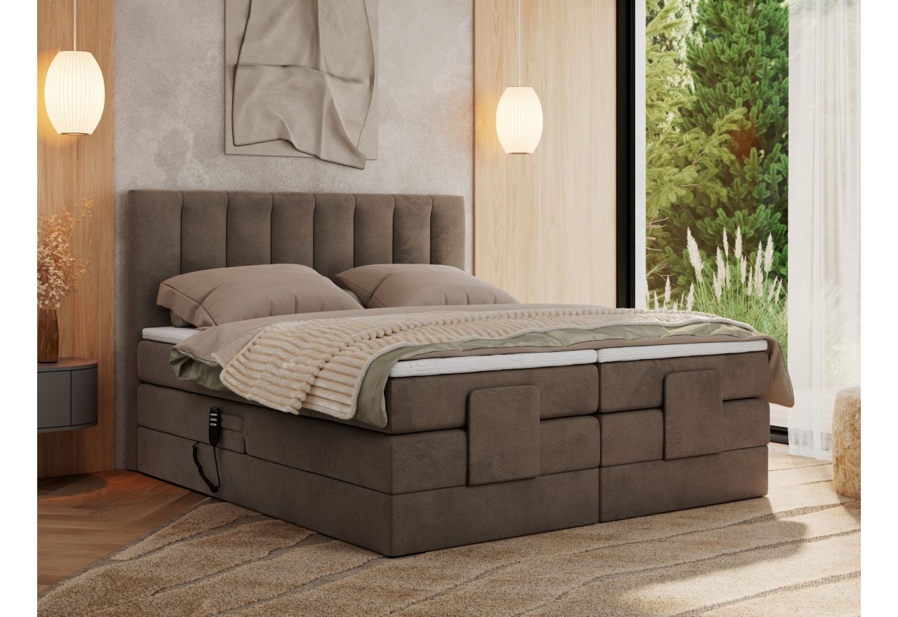 Łóżko kontynentalne, sterowane elektrycznie - COMFORTO 200x200 - H4 - brązowy, welwet