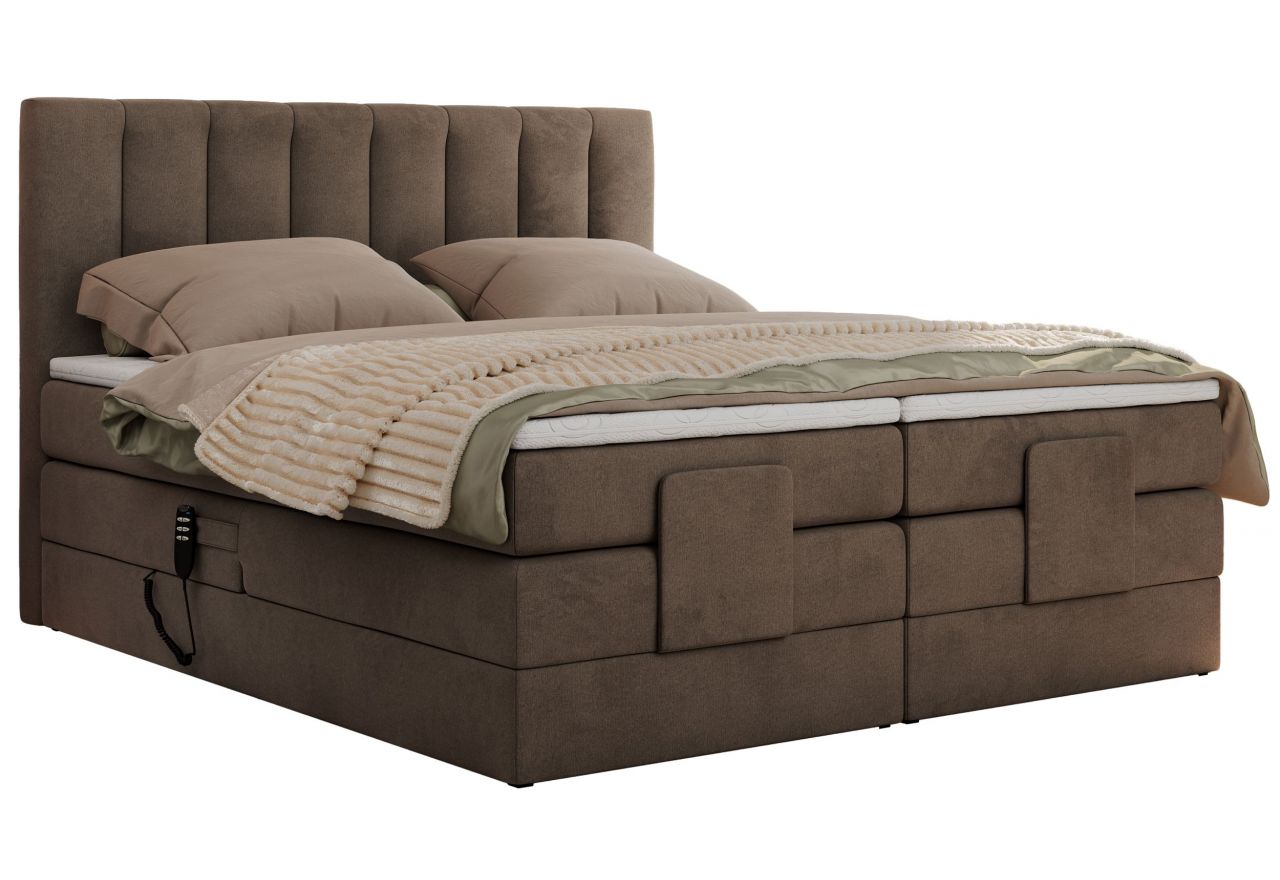 Łóżko kontynentalne, sterowane elektrycznie - COMFORTO 180x200 - H4 - brązowy, welwet