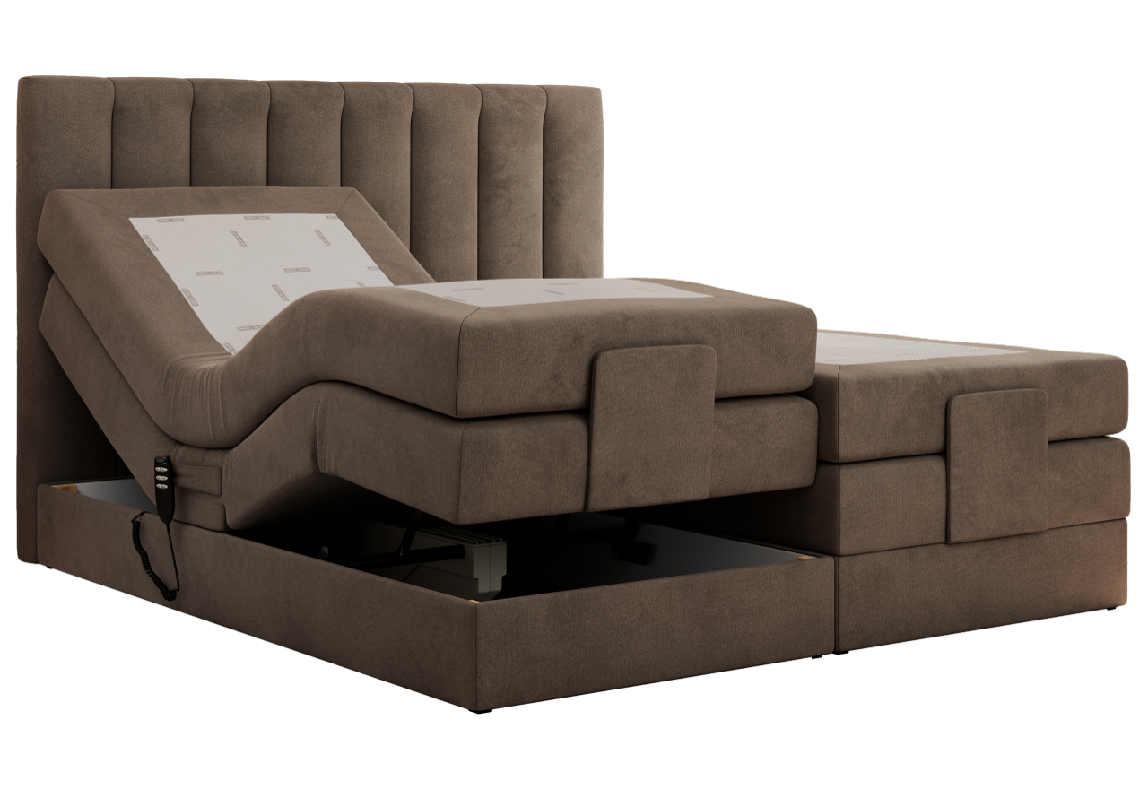 Łóżko kontynentalne, sterowane elektrycznie - COMFORTO 160x200 - H4 - brązowy, welwet