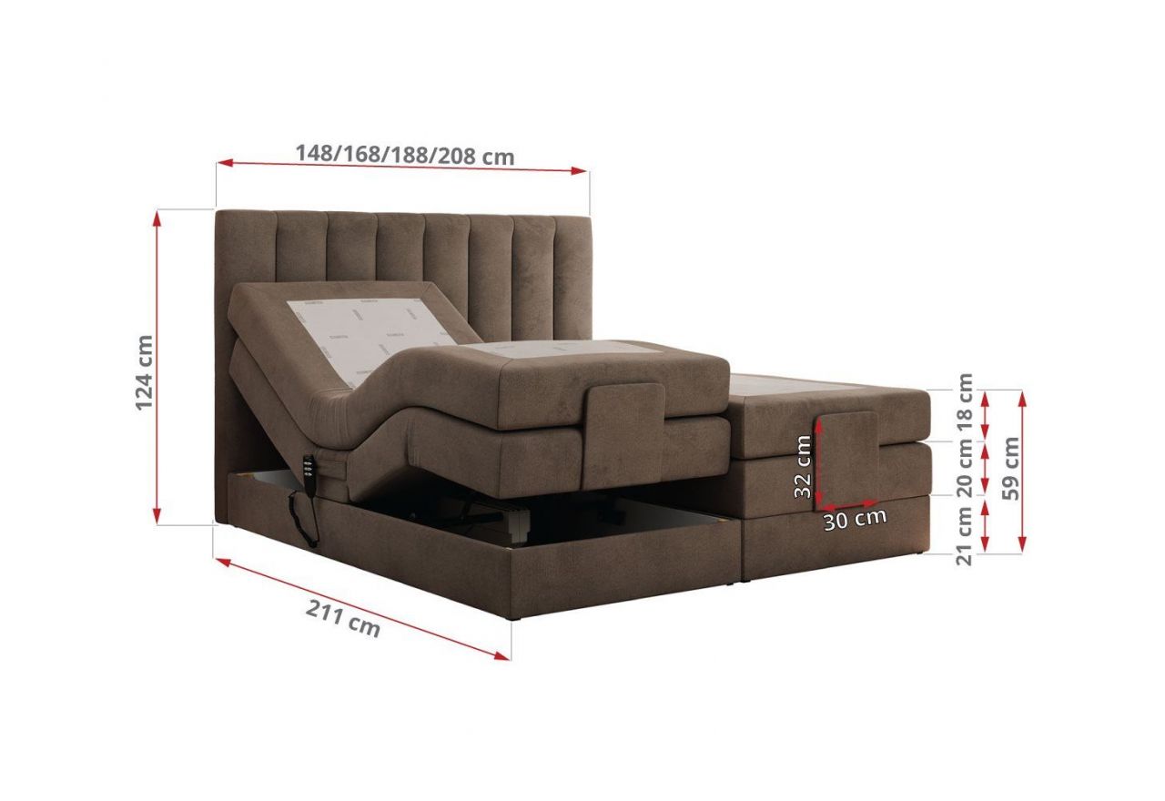 Łóżko kontynentalne, sterowane elektrycznie - COMFORTO 160x200 - H4 - brązowy, welwet