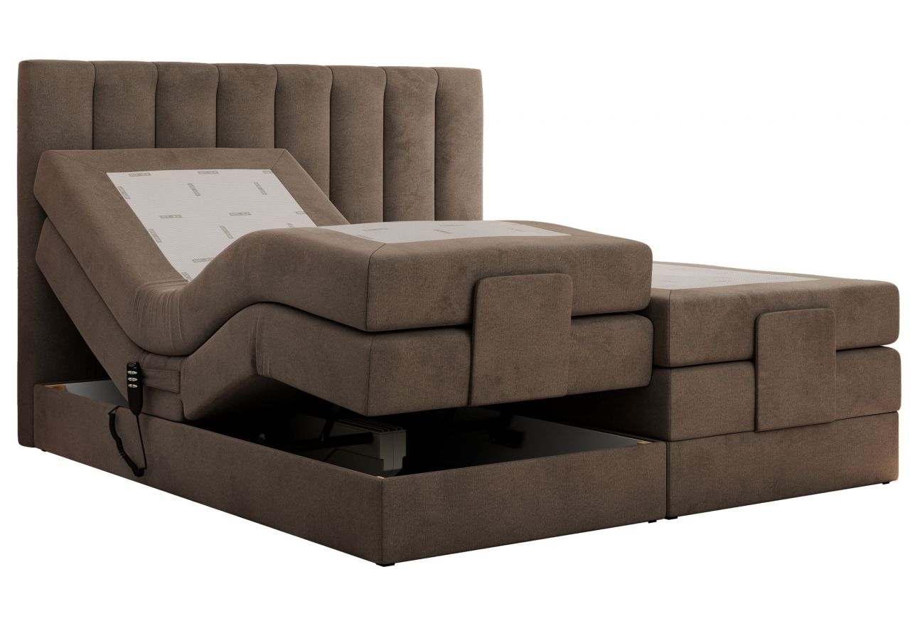Łóżko kontynentalne, sterowane elektrycznie - COMFORTO 200x200 - H3 - brązowy, welwet