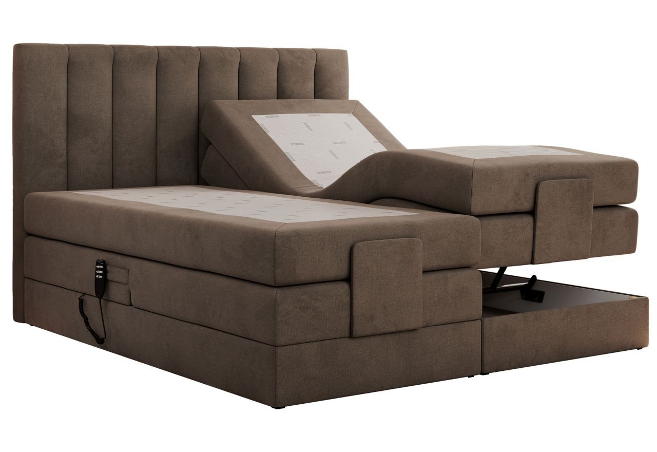 Łóżko kontynentalne, sterowane elektrycznie - COMFORTO 200x200 - H3 - brązowy, welwet