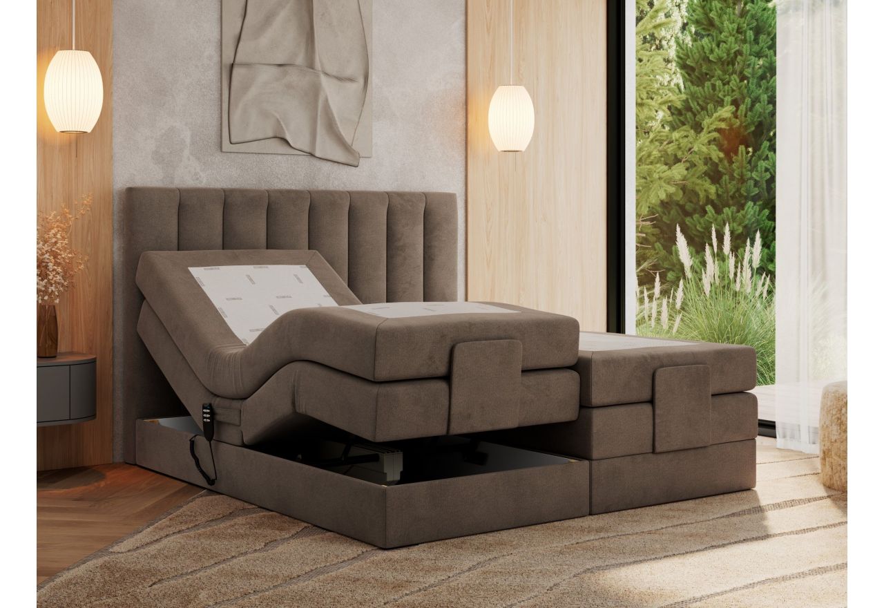 Łóżko kontynentalne, sterowane elektrycznie - COMFORTO 160x200 - H3 - brązowy, welwet