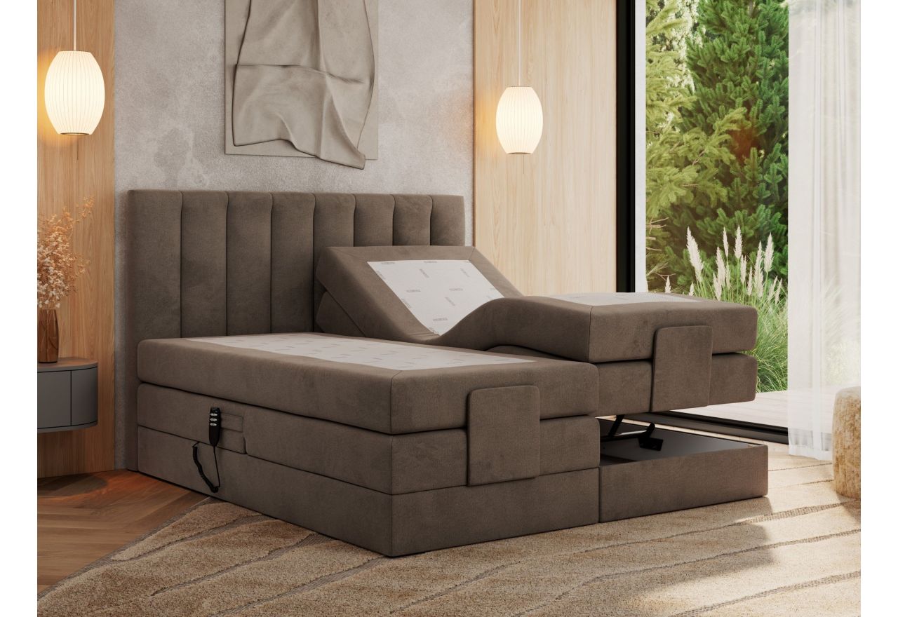 Łóżko kontynentalne, sterowane elektrycznie - COMFORTO 160x200 - H3 - brązowy, welwet