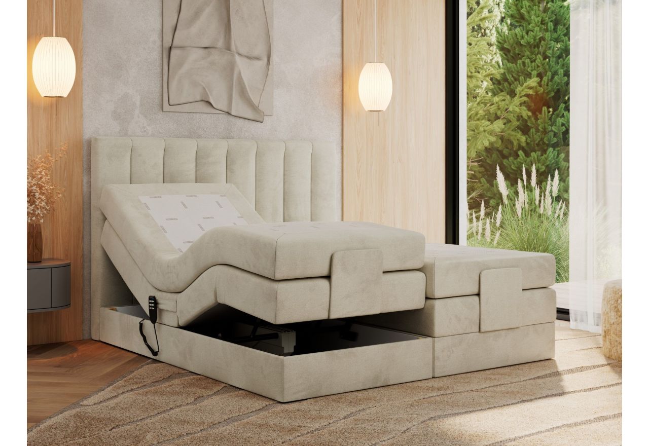 Łóżko kontynentalne, sterowane elektrycznie - COMFORTO 180x200 - H4 - beżowy, welwet