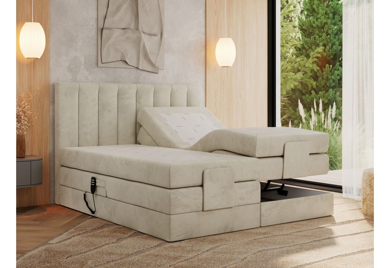 Łóżko kontynentalne, sterowane elektrycznie - COMFORTO 180x200 - H4 - beżowy, welwet