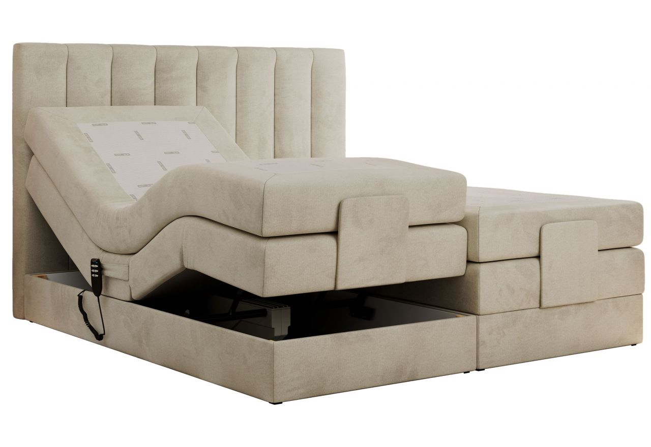 Łóżko kontynentalne, sterowane elektrycznie - COMFORTO 180x200 - H4 - beżowy, welwet