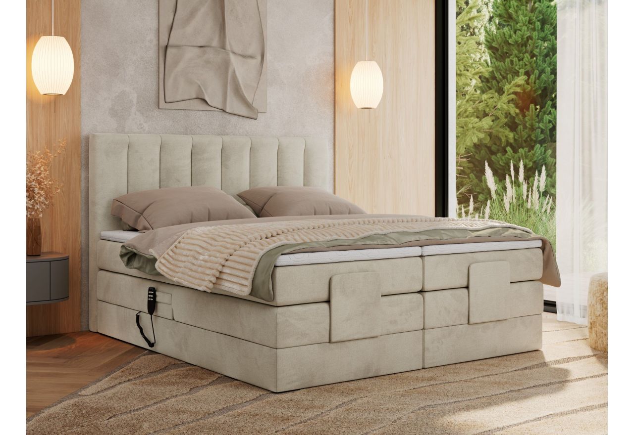 Łóżko kontynentalne, sterowane elektrycznie - COMFORTO 160x200 - H4 - beżowy, welwet