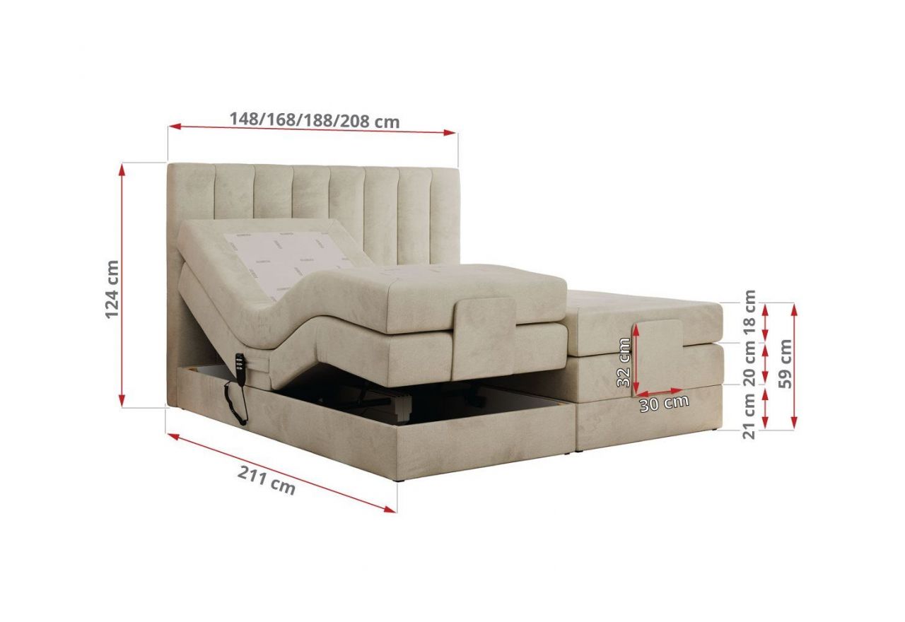 Łóżko kontynentalne, sterowane elektrycznie - COMFORTO 160x200 - H4 - beżowy, welwet