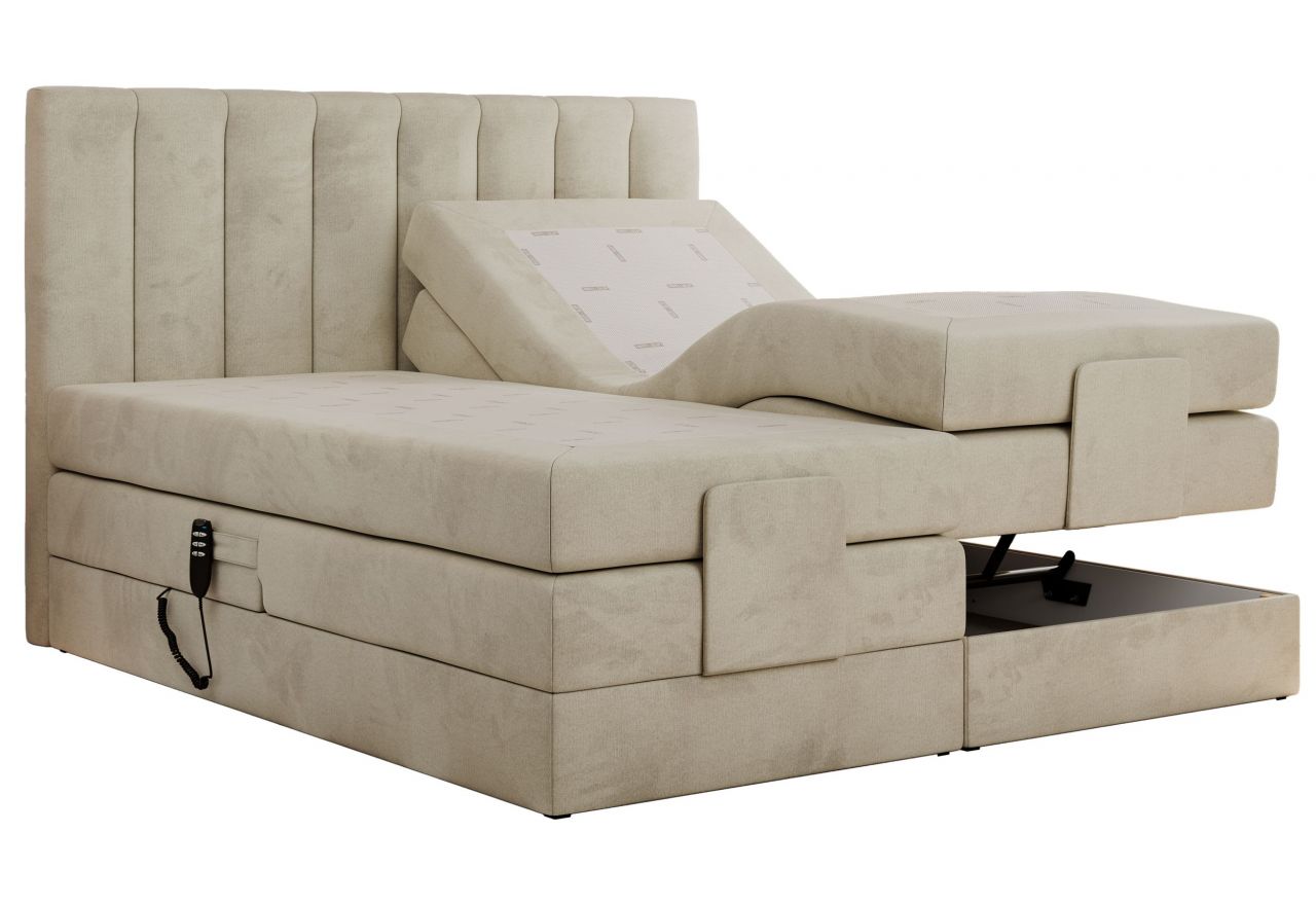 Łóżko kontynentalne, sterowane elektrycznie - COMFORTO 200x200 - H3 - beżowy, welwet