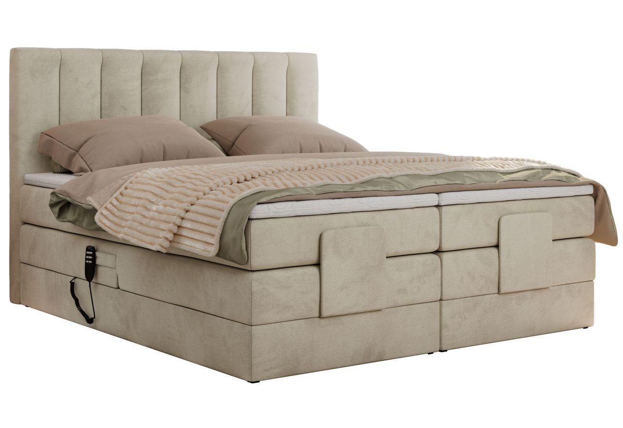 Łóżko kontynentalne, sterowane elektrycznie - COMFORTO 160x200 - H3 - beżowy, welwet