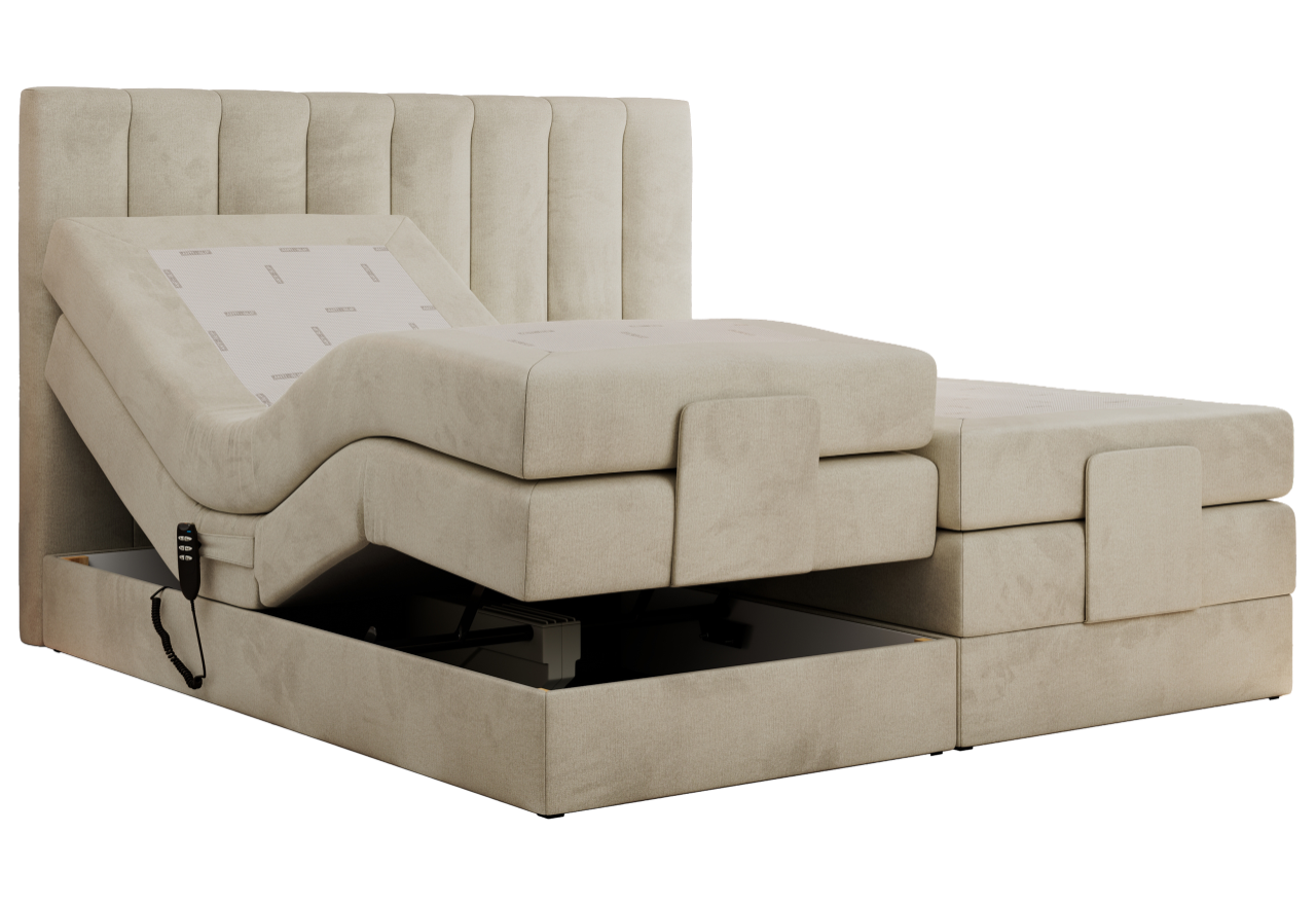 Łóżko kontynentalne, sterowane elektrycznie - COMFORTO 140x200 - H3 - beżowy, welwet