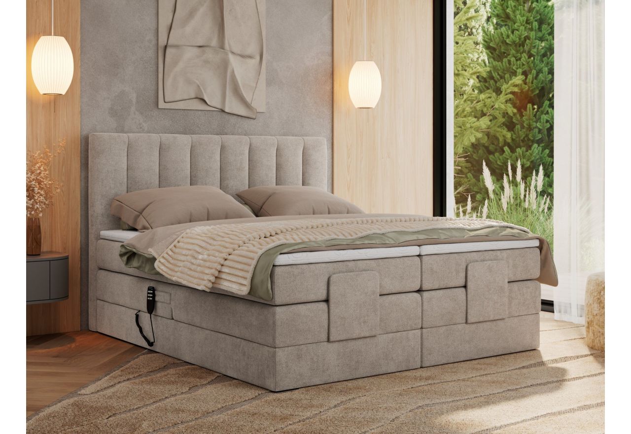 Łóżko kontynentalne, sterowane elektrycznie - COMFORTO 200x200 - H4 - beżowy, struktura