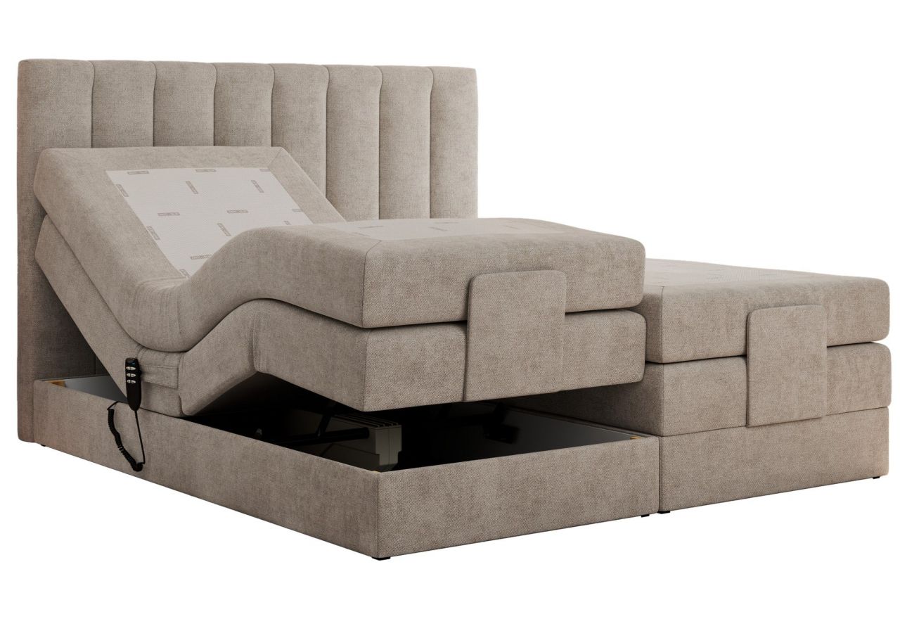 Łóżko kontynentalne, sterowane elektrycznie - COMFORTO 200x200 - H4 - beżowy, struktura
