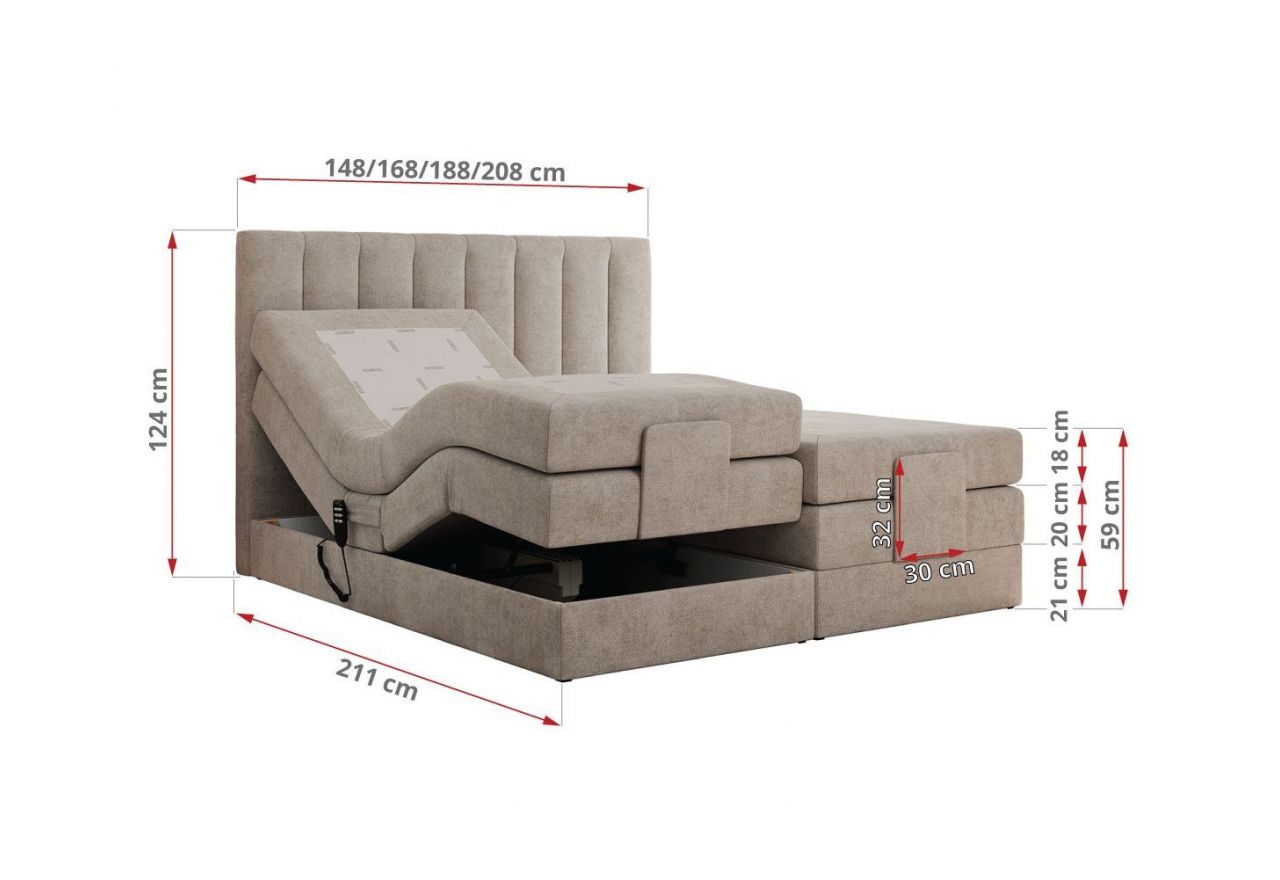 Łóżko kontynentalne, sterowane elektrycznie - COMFORTO 200x200 - H3 - beżowy, struktura