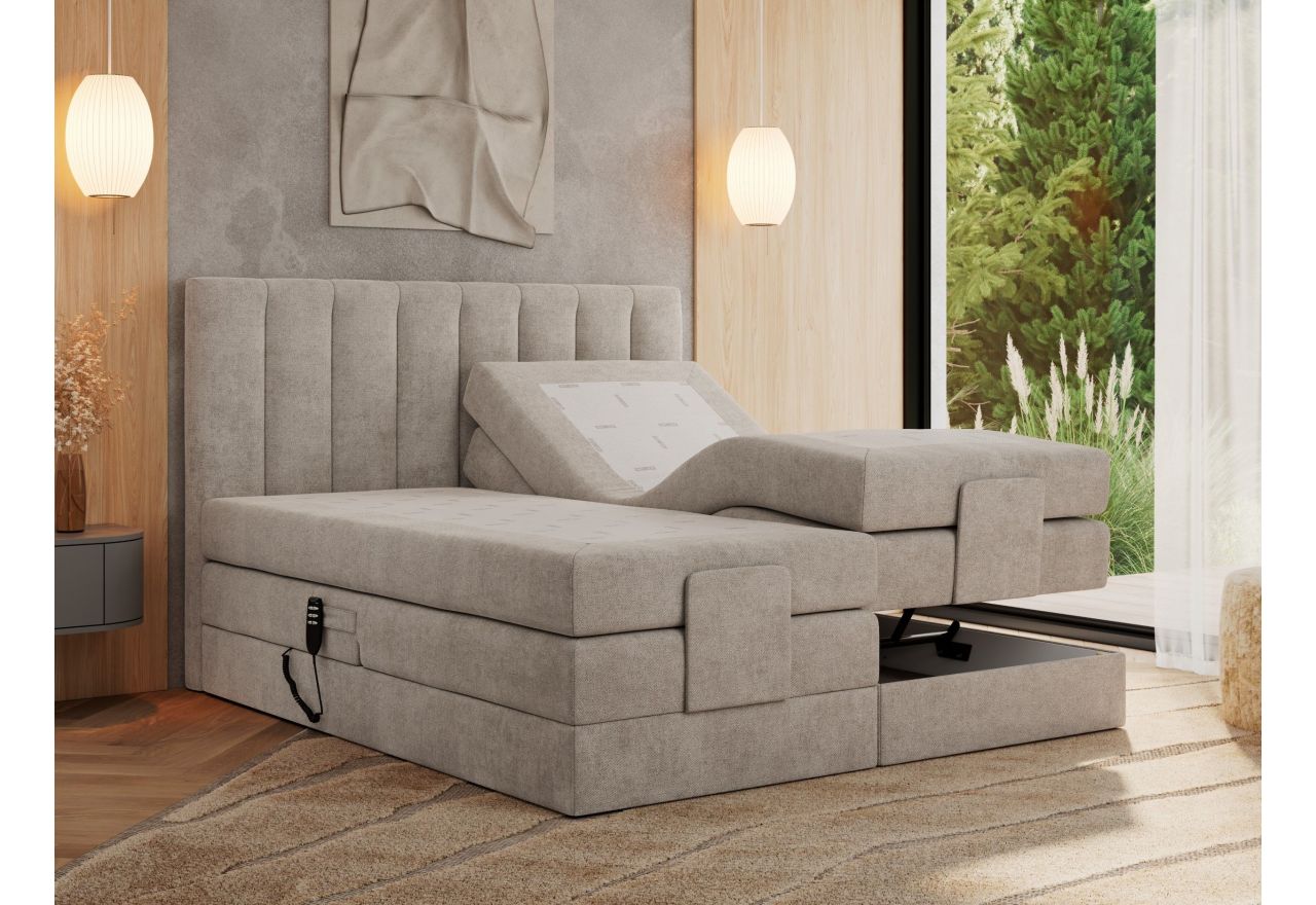 Łóżko kontynentalne, sterowane elektrycznie - COMFORTO 200x200 - H3 - beżowy, struktura
