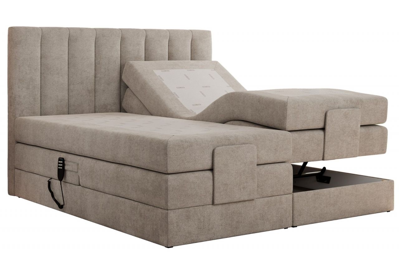 Łóżko kontynentalne, sterowane elektrycznie - COMFORTO 200x200 - H3 - beżowy, struktura