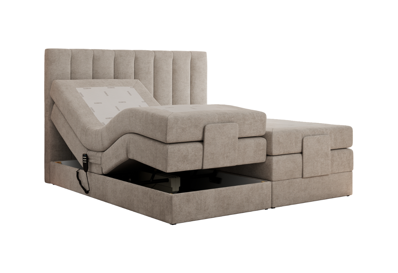 Łóżko kontynentalne, sterowane elektrycznie - COMFORTO 160x200 - H3 - beżowy, struktura