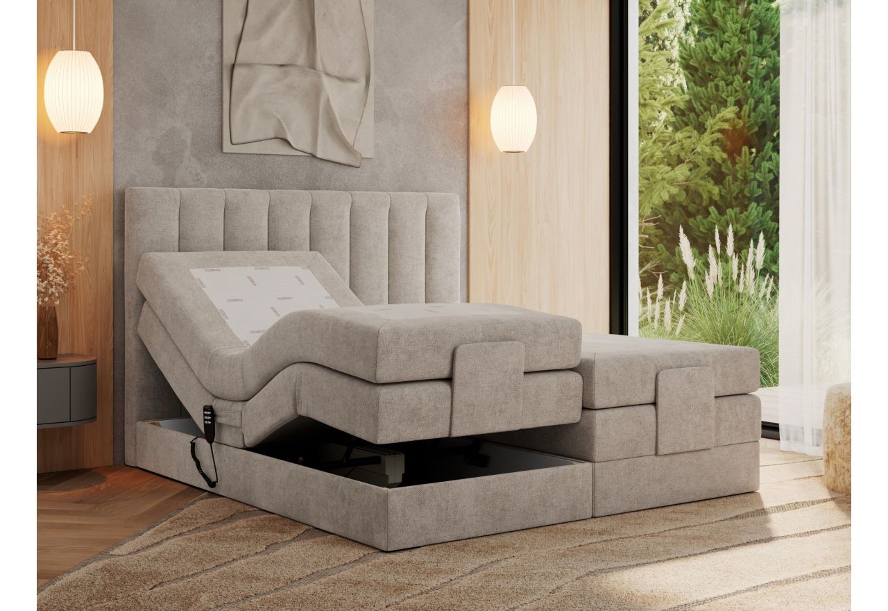 Łóżko kontynentalne, sterowane elektrycznie - COMFORTO 160x200 - H3 - beżowy, struktura