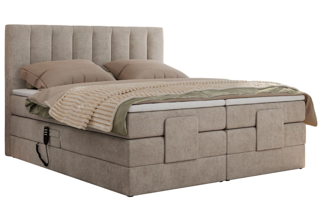 Łóżko kontynentalne, sterowane elektrycznie - COMFORTO 160x200 - H3 - beżowy, struktura