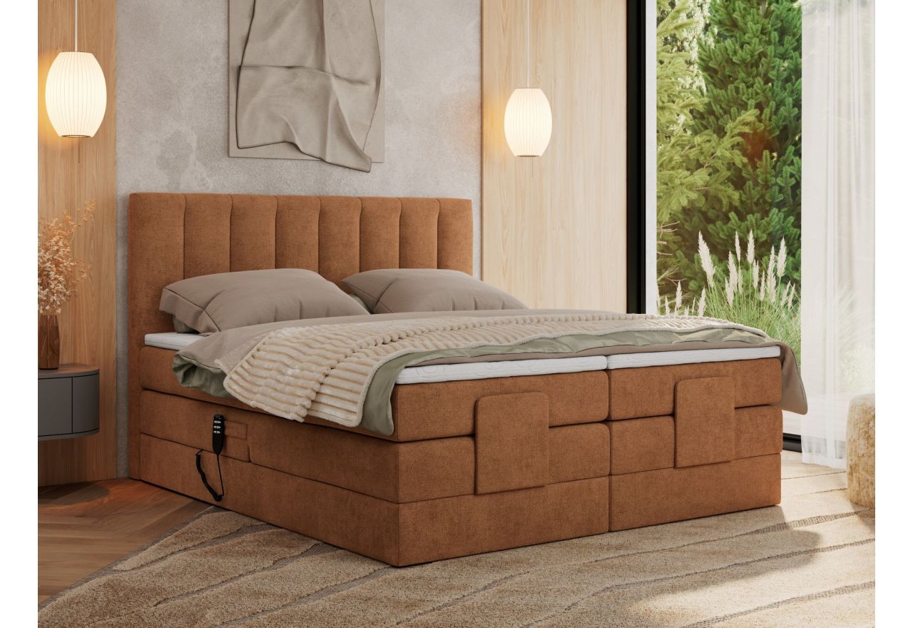 Łóżko kontynentalne, sterowane elektrycznie - COMFORTO 200x200 - H4 - pomarańczowy, struktura