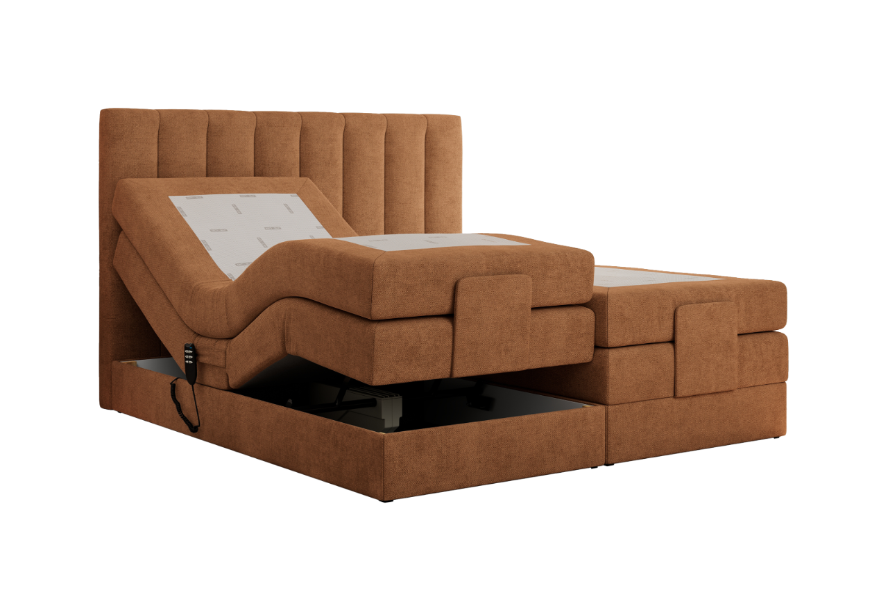 Łóżko kontynentalne, sterowane elektrycznie - COMFORTO 180x200 - H4 - pomarańczowy, struktura