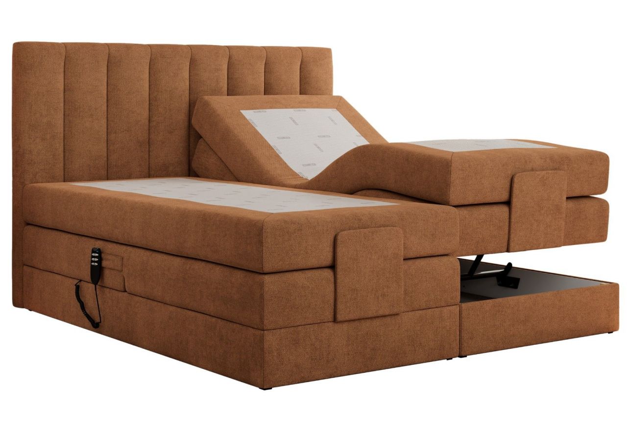 Łóżko kontynentalne, sterowane elektrycznie - COMFORTO 160x200 - H4 - pomarańczowy, struktura