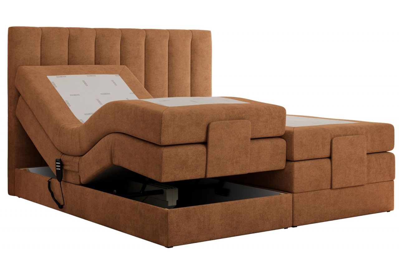 Łóżko kontynentalne, sterowane elektrycznie - COMFORTO 140x200 - H4 - pomarańczowy, struktura