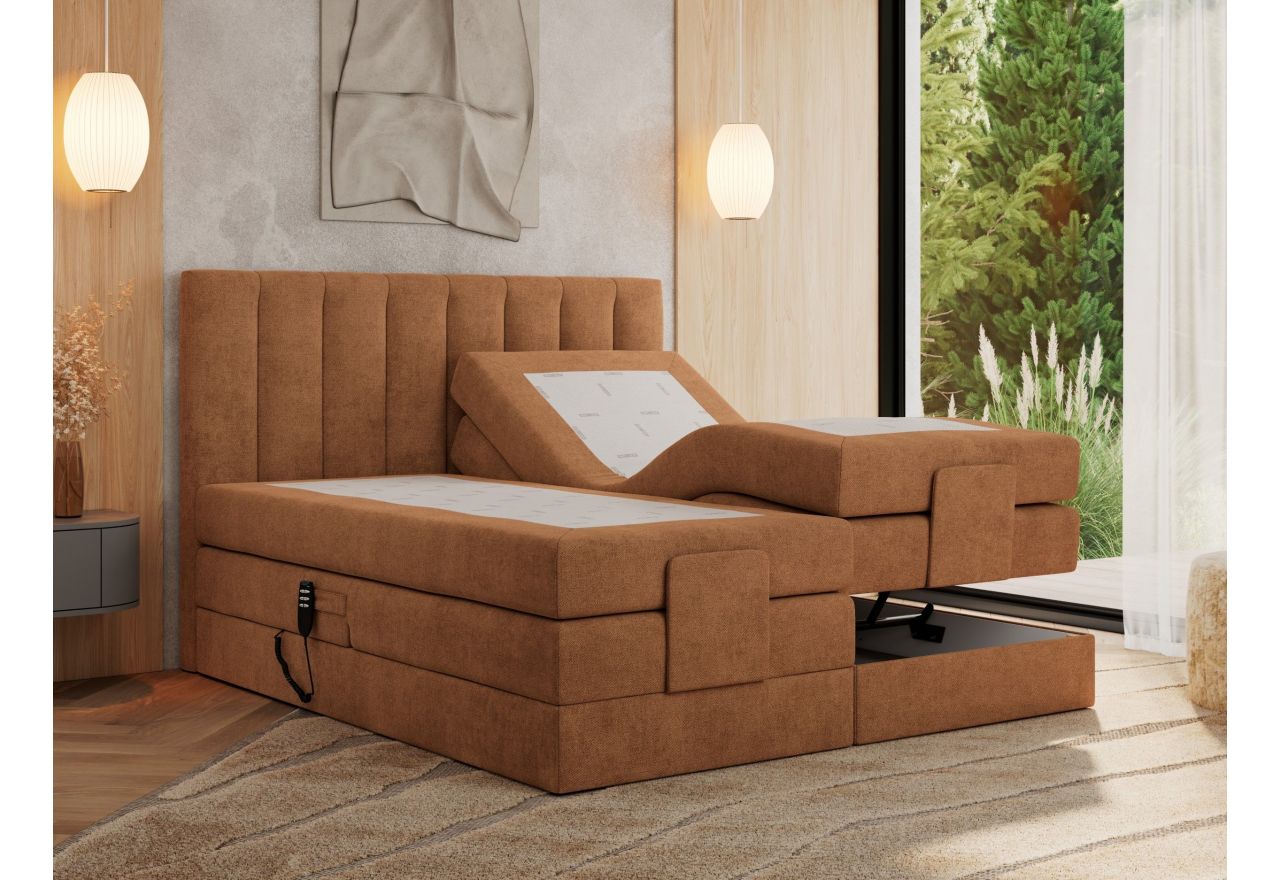 Łóżko kontynentalne, sterowane elektrycznie - COMFORTO 200x200 - H3 - pomarańczowy, struktura