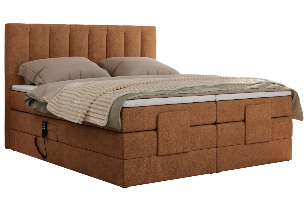 Łóżko kontynentalne, sterowane elektrycznie - COMFORTO 200x200 - H3 - pomarańczowy, struktura