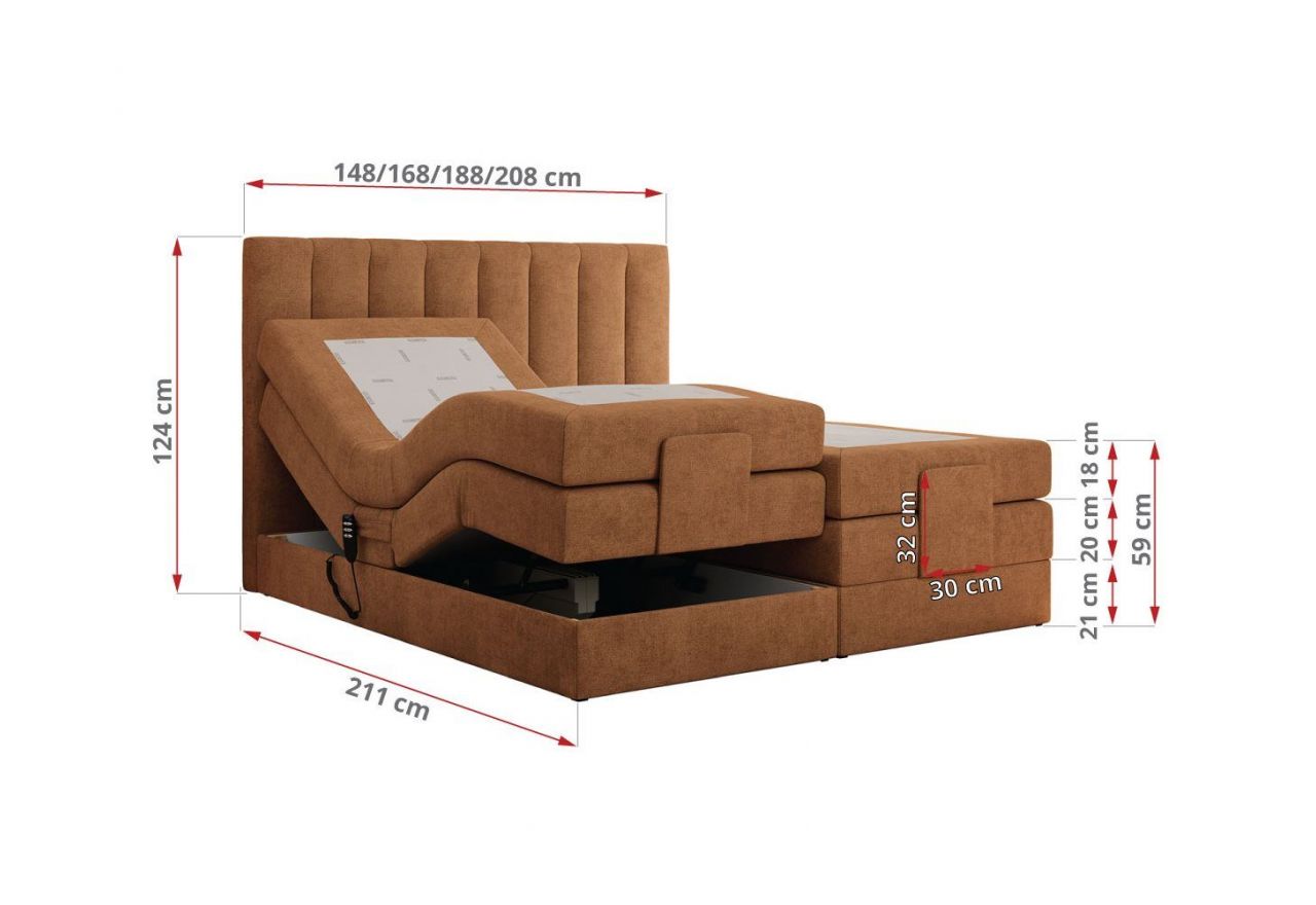 Łóżko kontynentalne, sterowane elektrycznie - COMFORTO 160x200 - H3 - pomarańczowy, struktura