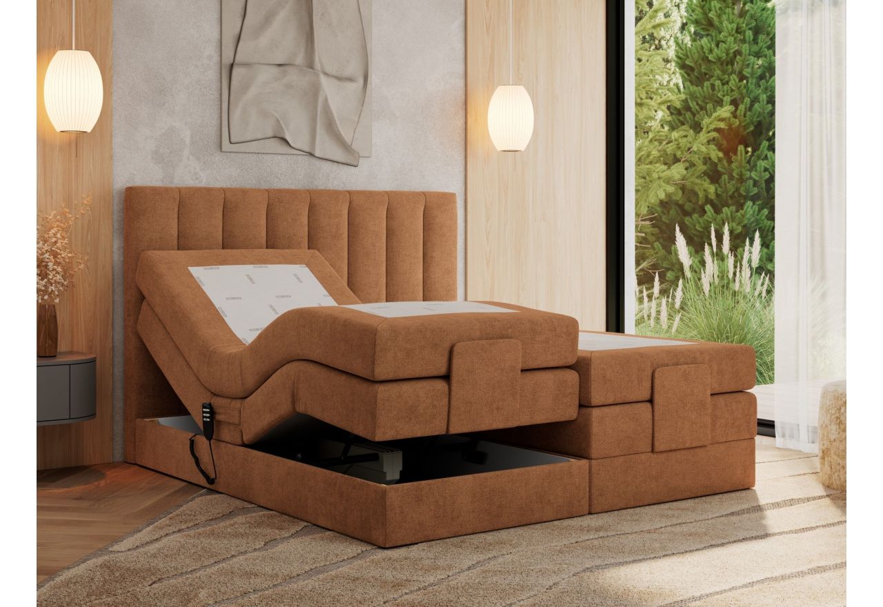 Łóżko kontynentalne, sterowane elektrycznie - COMFORTO 140x200 - H3 - pomarańczowy, struktura