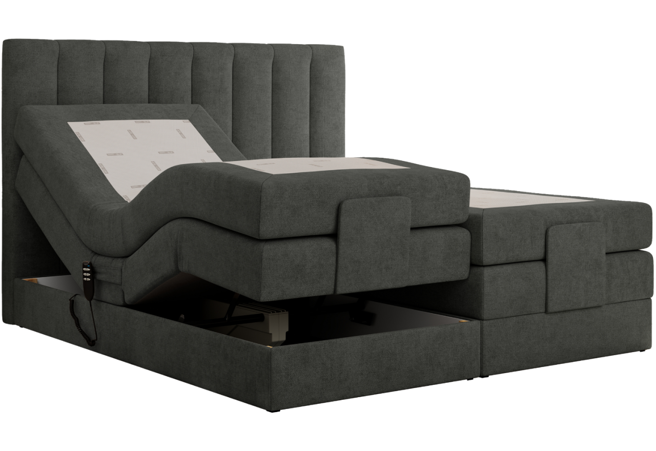 Łóżko kontynentalne, sterowane elektrycznie - COMFORTO 200x200 - H4 - ciemnoszary, struktura