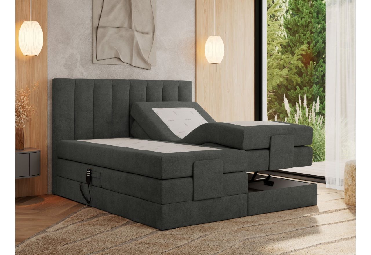 Łóżko kontynentalne, sterowane elektrycznie - COMFORTO 160x200 - H4 - ciemnoszary, struktura