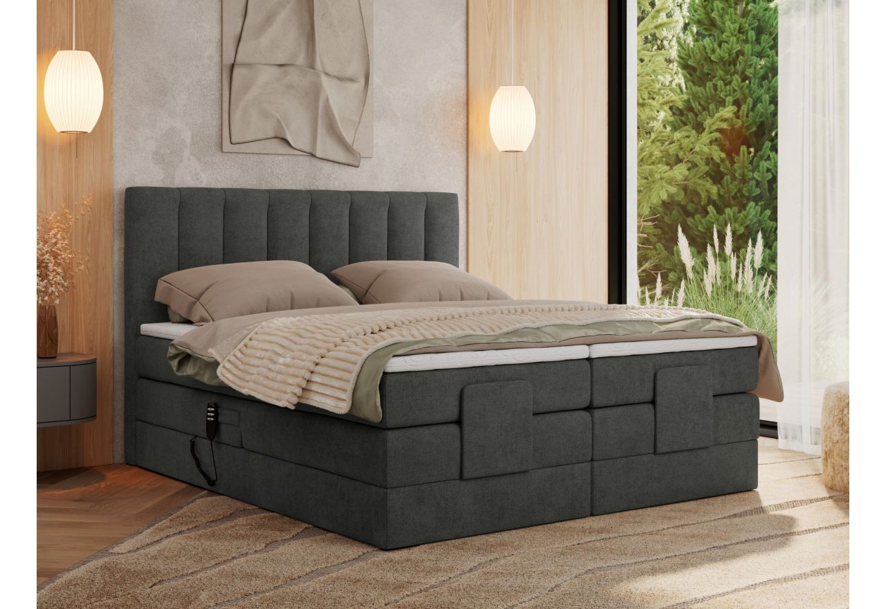 Łóżko kontynentalne, sterowane elektrycznie - COMFORTO 200x200 - H3 - ciemnoszary, struktura