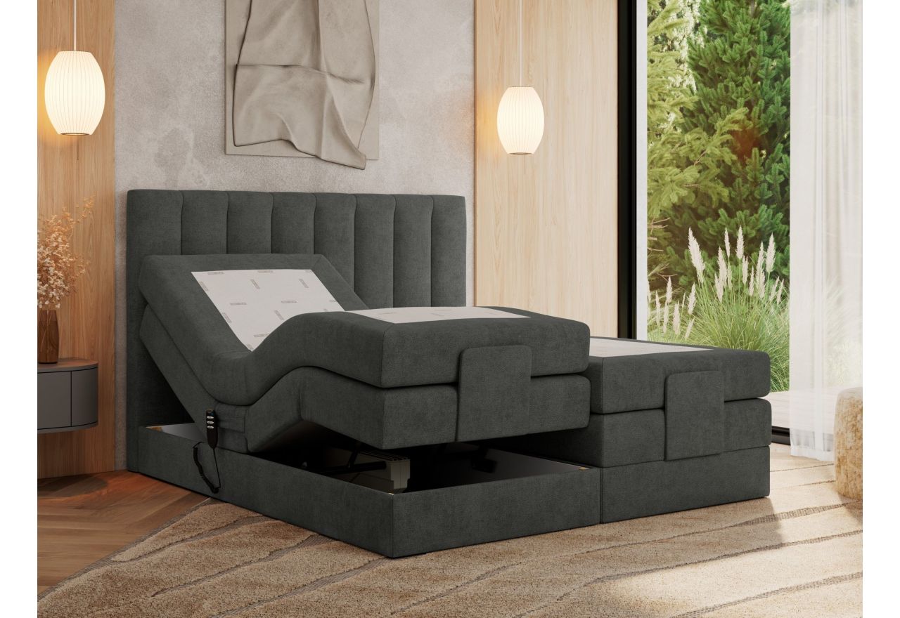 Łóżko kontynentalne, sterowane elektrycznie - COMFORTO 200x200 - H3 - ciemnoszary, struktura