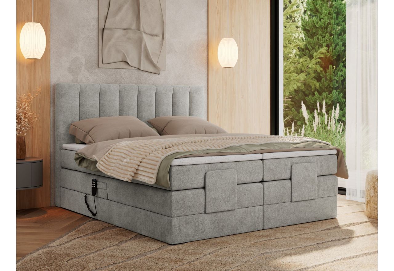 Łóżko kontynentalne, sterowane elektrycznie - COMFORTO 200x200 - H4 - jasnoszary, struktura