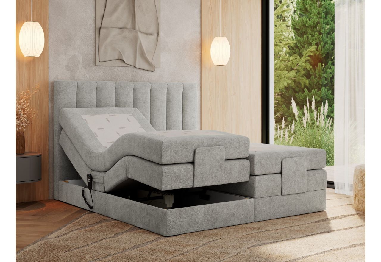 Łóżko kontynentalne, sterowane elektrycznie - COMFORTO 200x200 - H4 - jasnoszary, struktura