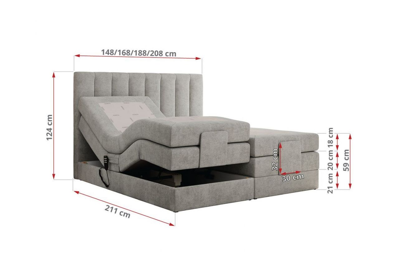 Łóżko kontynentalne, sterowane elektrycznie - COMFORTO 160x200 - H4 - jasnoszary, struktura