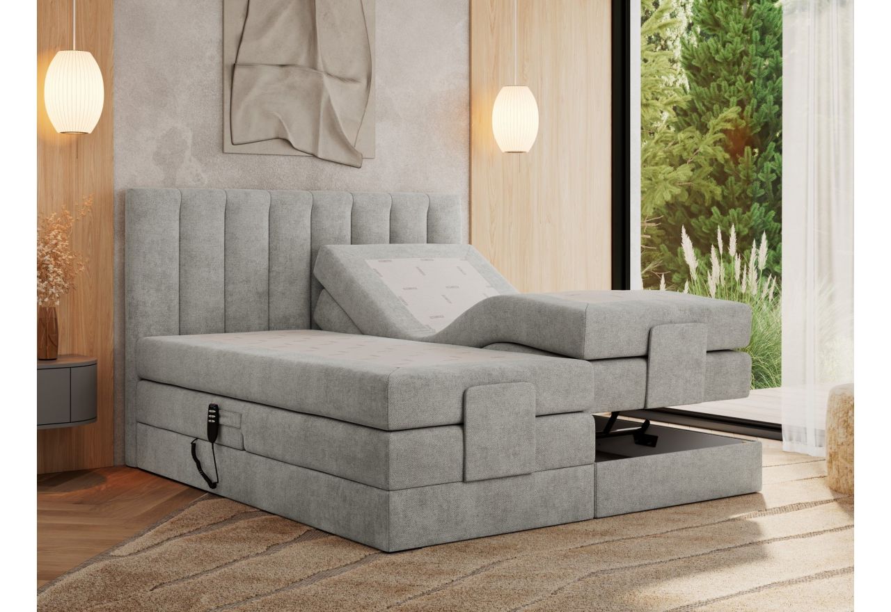 Łóżko kontynentalne, sterowane elektrycznie - COMFORTO 160x200 - H4 - jasnoszary, struktura