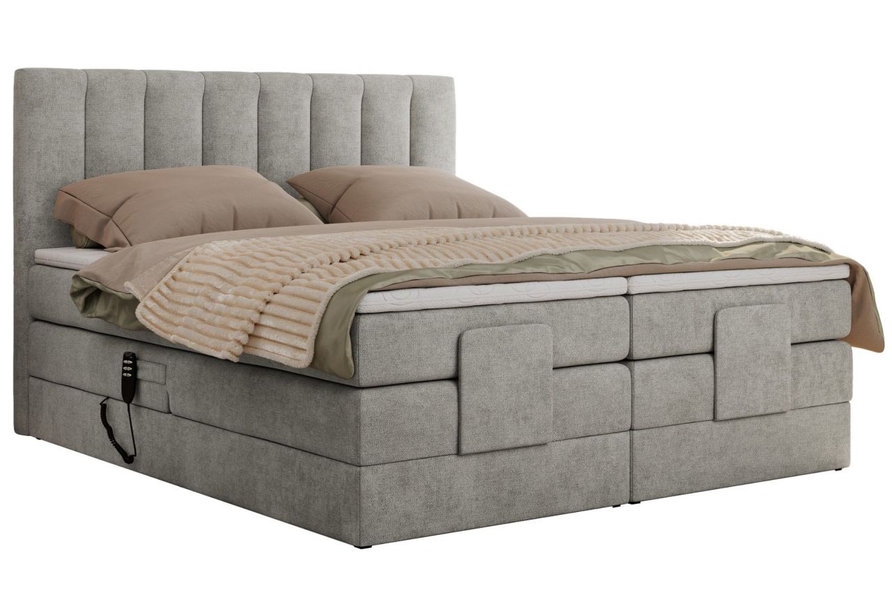 Łóżko kontynentalne, sterowane elektrycznie - COMFORTO 140x200 - H3 - jasnoszary, struktura
