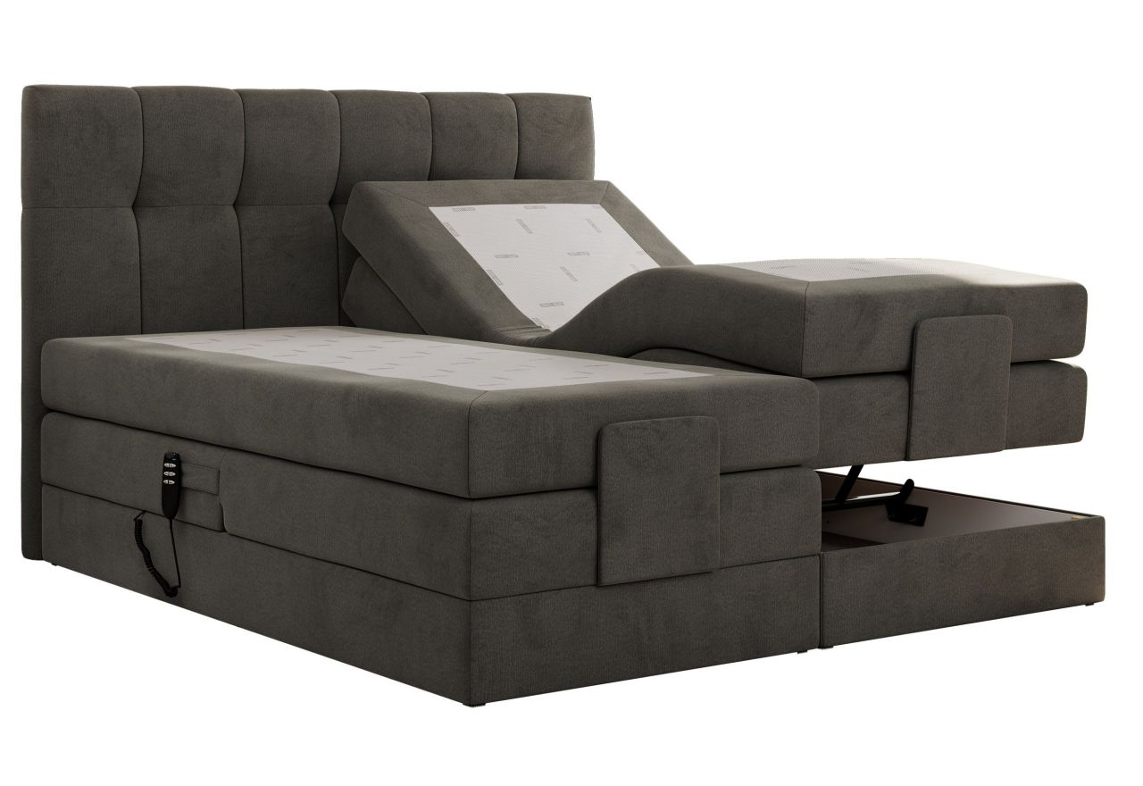 Łóżko kontynentalne VITTORIA 200x200 - H4 - ciemnoszary, welwet - regulacja elektryczna