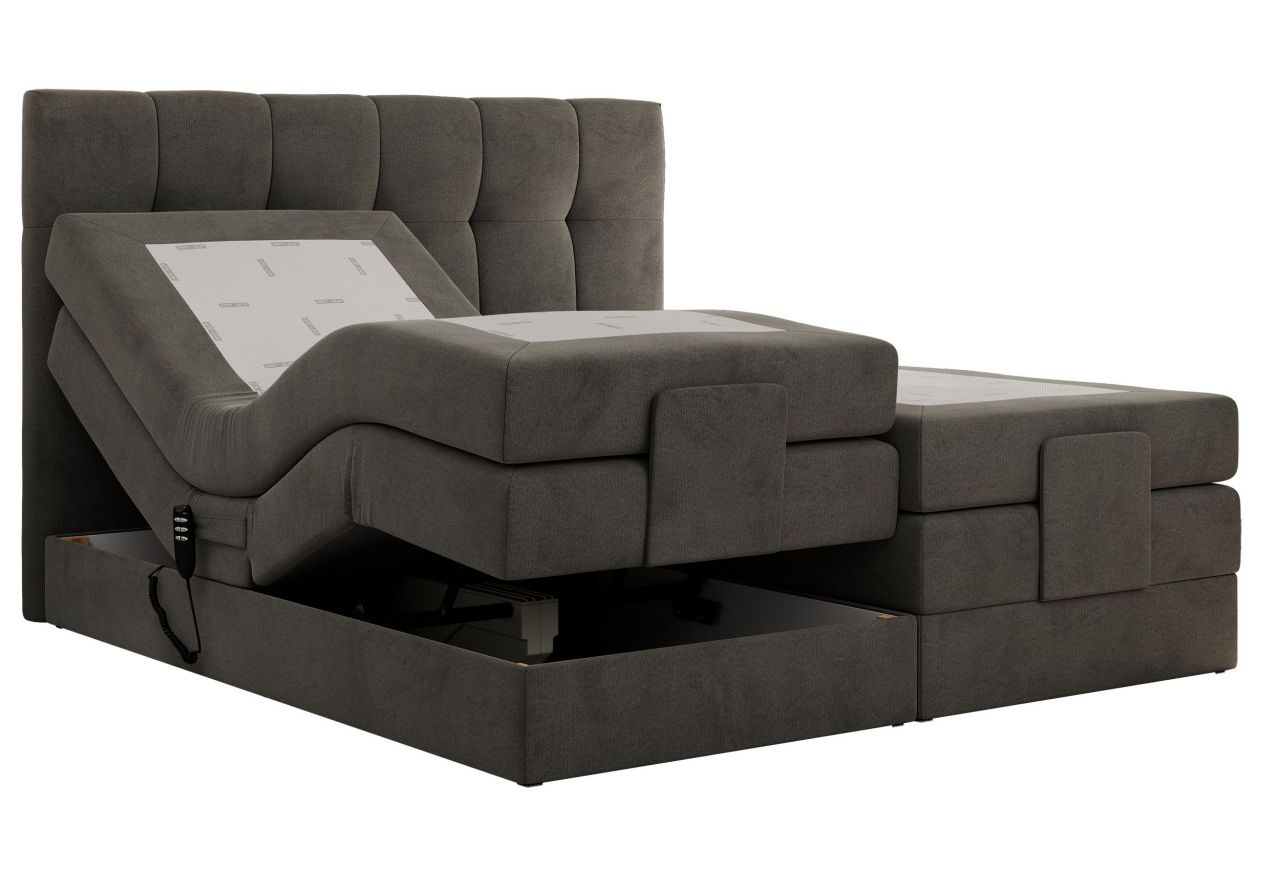 Łóżko kontynentalne VITTORIA 160x200 - H4 - ciemnoszary, welwet - regulacja elektryczna
