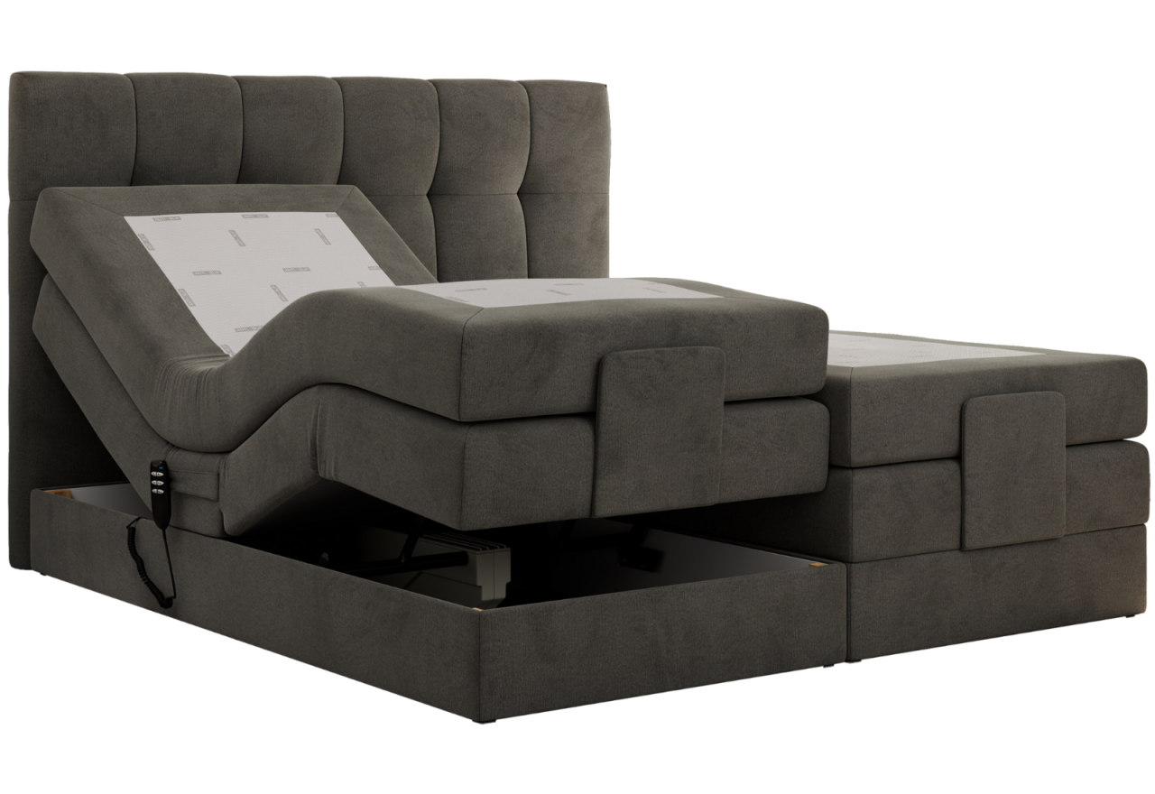 Łóżko kontynentalne VITTORIA 200x200 - H3 - ciemnoszary, welwet - regulacja elektryczna