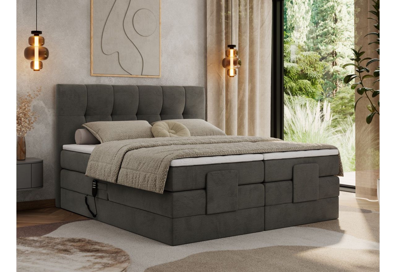 Łóżko kontynentalne VITTORIA 160x200 - H3 - ciemnoszary, welwet - regulacja elektryczna