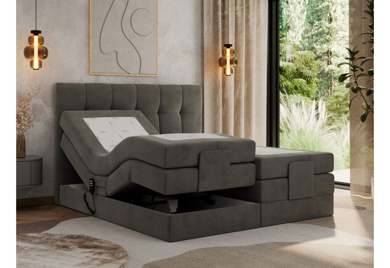 Łóżko kontynentalne VITTORIA 140x200 - H3 - ciemnoszary, welwet - regulacja elektryczna