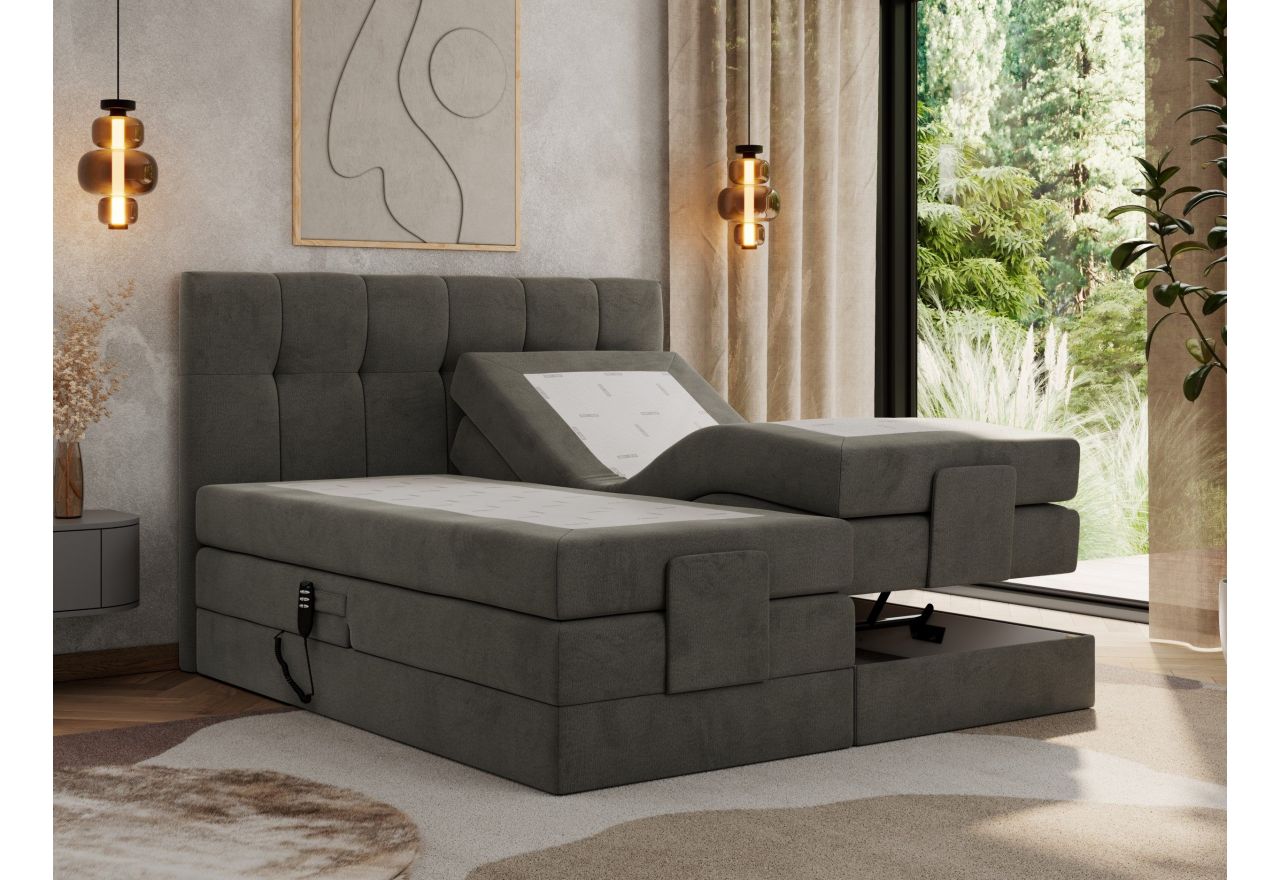 Łóżko kontynentalne VITTORIA 140x200 - H3 - ciemnoszary, welwet - regulacja elektryczna
